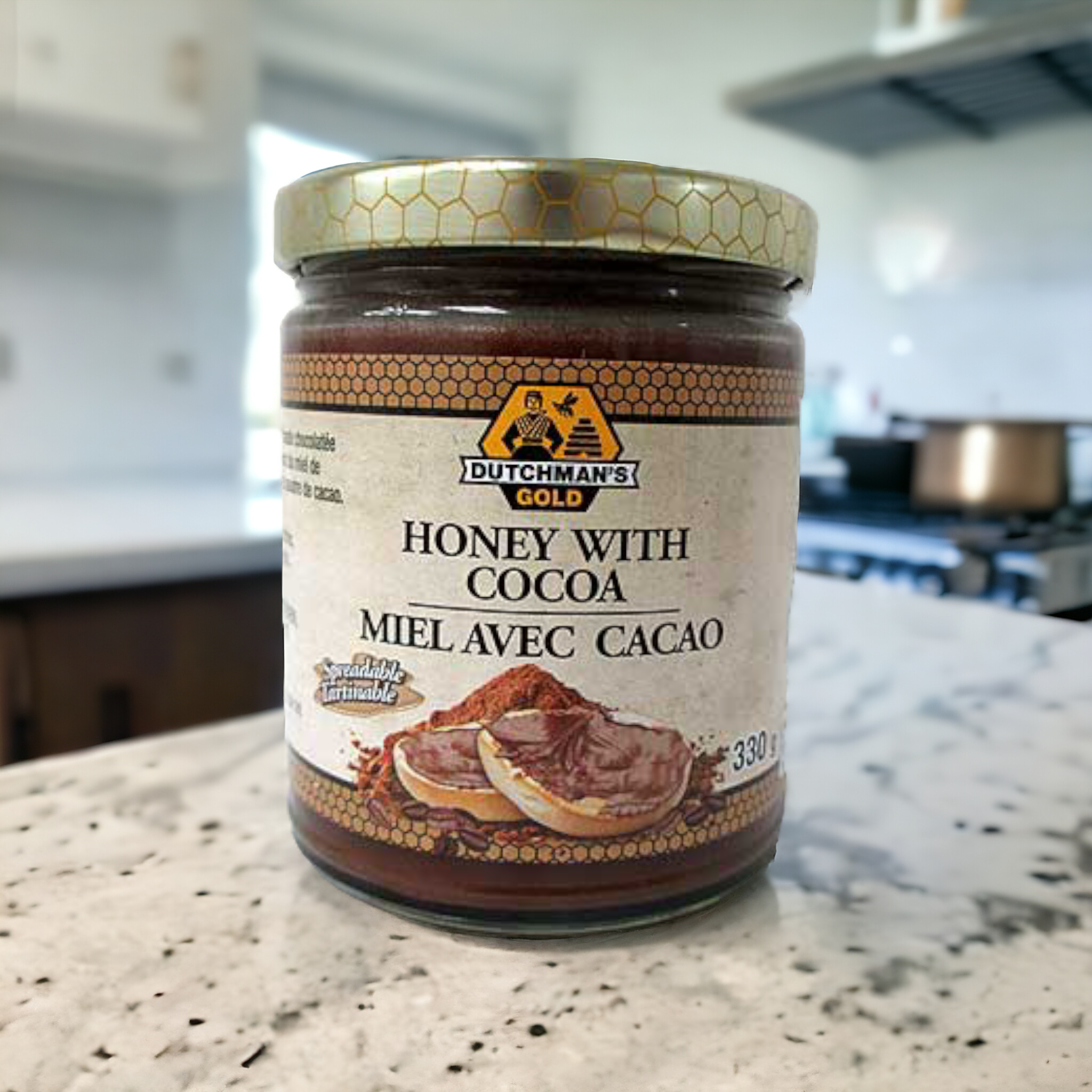 Raw wildflower honey infused with cocoa powder