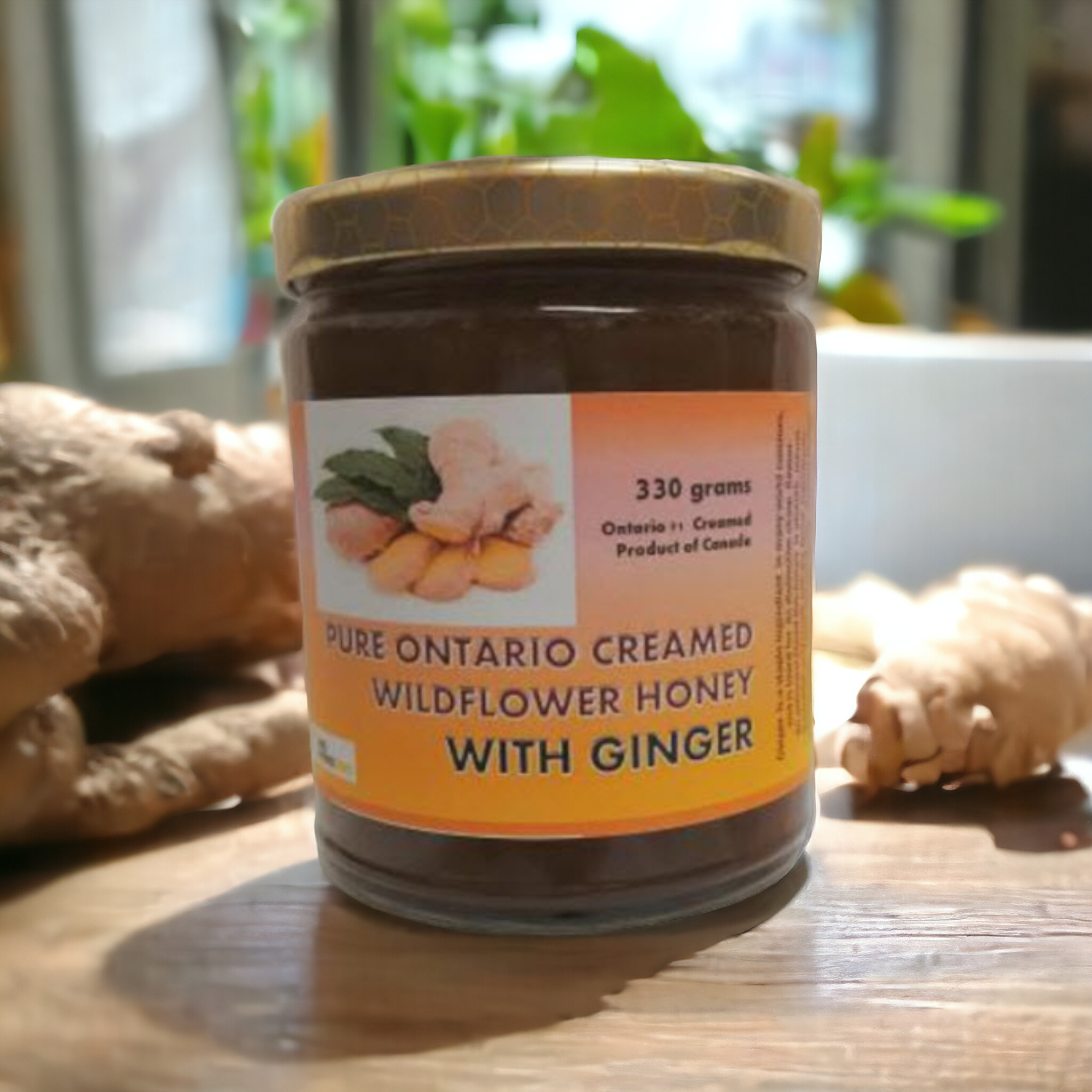 Raw wildflower honey infused with fresh ginger root