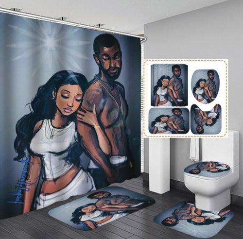 4 piece Afro-centric shower curtain set(black couple)