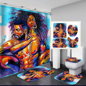 4 piece Afro-centric shower curtain set(black power couple)