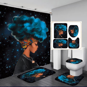 4 piece Afro-centric shower curtain set(black woman aura)