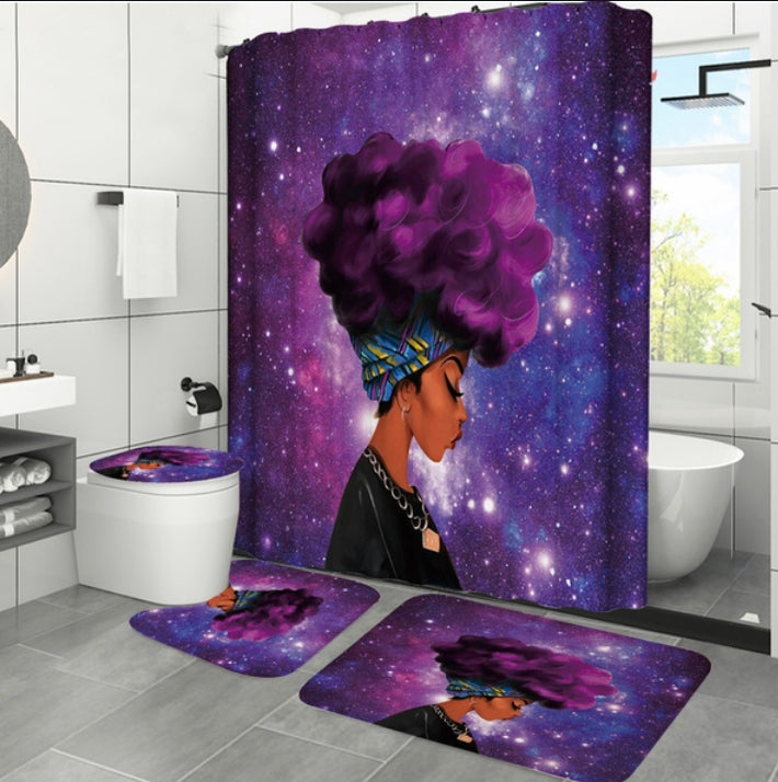 4 piece Afro-centric shower curtain set(black woman aura)