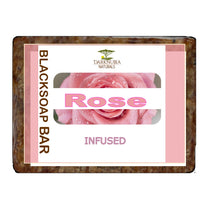 Load image into Gallery viewer, Rose infused blacksoap bar 90g